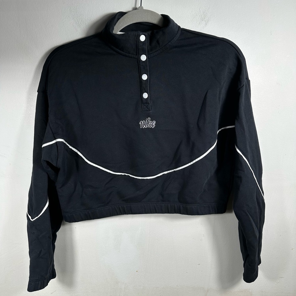 Nike Cropped Quarter Snap Pullover Sweatshirt Bla… - image 2